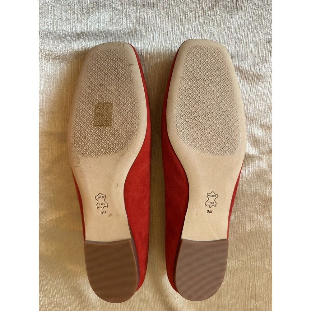 NEW ish Tory Burch Georgia Square Toe Silk Suede Triple Red Ballet Flat Sz 9 Box - Picture 2 of 16